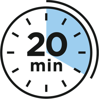 Eine Grafik einer Uhr mit der Aufschrift 20 Minuten, die verstrichene Zeit ist blau unterlegt.