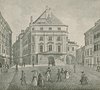 Außenansicht des Kärntnertor-Theaters in Wien, um 1840 – 
Reproduktion eines anonymen Stichs aus dem 19. Jahrhundert