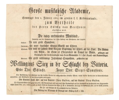 Poster for the 2nd performance of the 7th Symphony: Beethoven’s great musical academy on 2 January 1814 in the large Redoutensaal in Vienna - © wikimedia commons