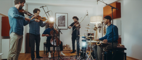 vision string quartet & Bernhard Schimpelsberger beim Aufnahme-Sessions für Bartóks Streichquartett Nr. 4 - © privat