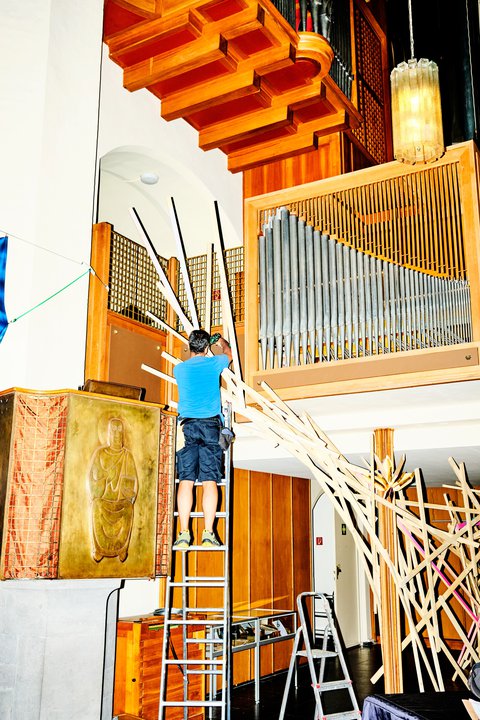 Das Nest unter der Orgel wächst empor.  © Patrick Essex